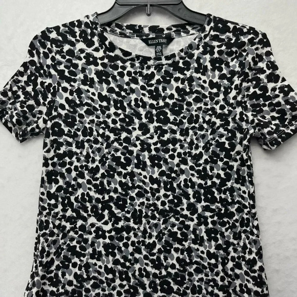 Ellen Tracy Shirt Dress Women's XS White Black Cheetah Print Round Neck Pullover - Picture 6 of 11